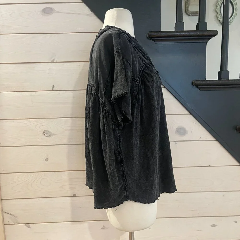 059 Free People Women's Black Sofia Henley NWOT Oversized Size Small - Picture 5 of 8